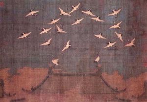 "Auspicious Cranes," a hand scroll on silk attributed to Song emperor Huizong (1082 - 1135, r. 1101 - 1126). Image courtesy of http://commons.wikimedia.org/wiki/File%3AAuspicious_Cranes.jpg